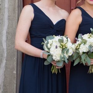 Watters Faith Indigo Chiffon One Shoulder Dress